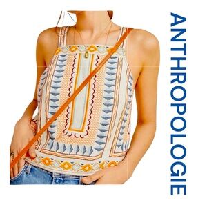 ANTHROPOLOGIE Islander Embroidered Cropped Tank Top, Size 12.
